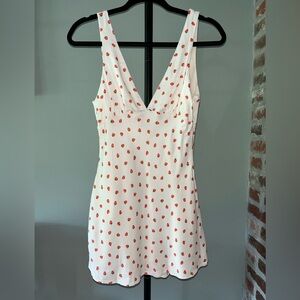 ZARA Strawberry Print Viscose Mini Fit Flare Dress V-neck | size Medium